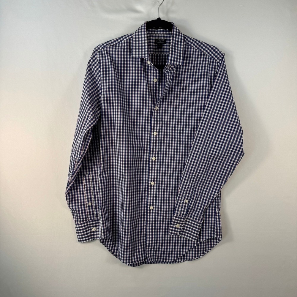 J.Crew Performance Slim Fit Shirt Mens Small Navy Red Gingham Long Sleeve Button